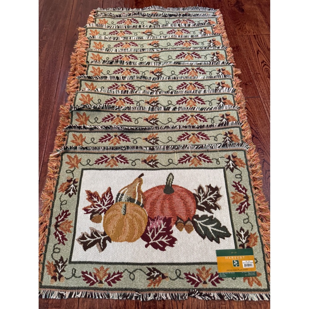 Harvest Pumpkin Jacquard Placemats Set of 11 Multicolor Fall Thanksgiving Woven